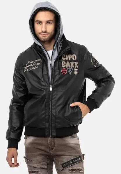 Бомбер Cipo & Baxx в спортивном стиле, черный