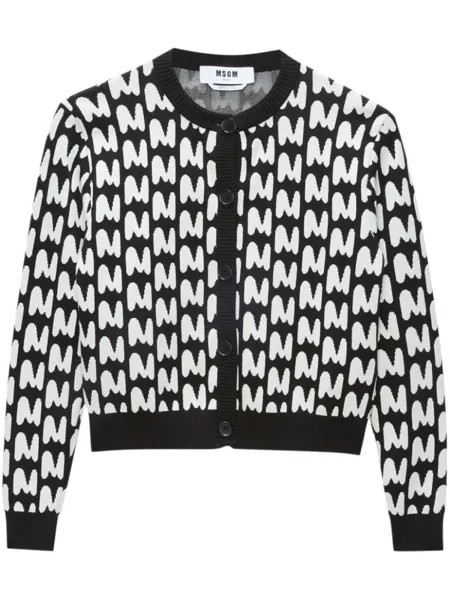 MSGM кардиган с логотипом, связанный интарсией, черный