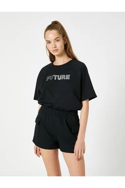 Спортивная футболка со светоотражающим принтом Relax Fit из хлопка Koton, черный