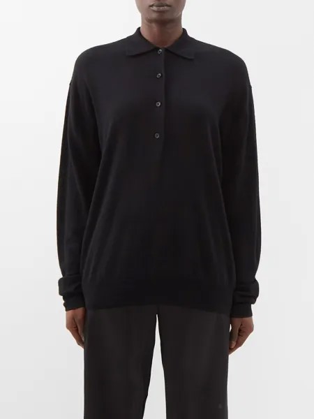 Рубашка-поло из смесовой шерсти Toteme, черный
