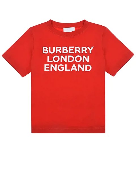 Красная футболка с контрастной надписью Burberry детская