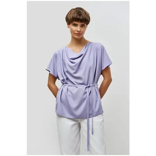 Блуза  Baon, повседневный стиль, свободный силуэт, короткий рукав, без карманов, пояс/ремень, однотонная, размер 44, фиолетовый