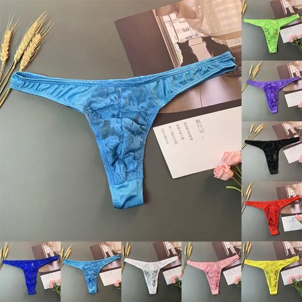 Мужчины Сексуальный Сисси Мешочек Сетка Чистое Кружево Трусы G-String Гей Нижнее белье Нижнее белье