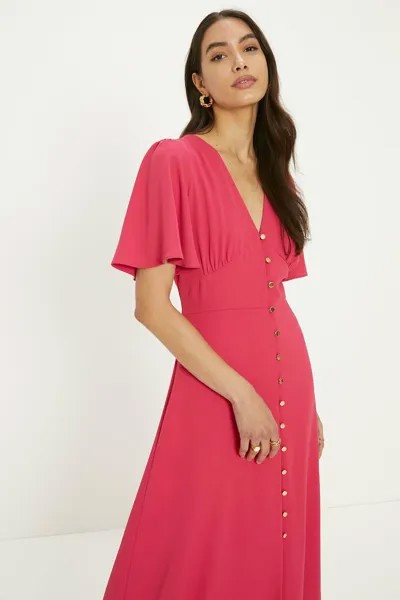 Чайное платье миди из крепа премиум-класса Oasis, розовый