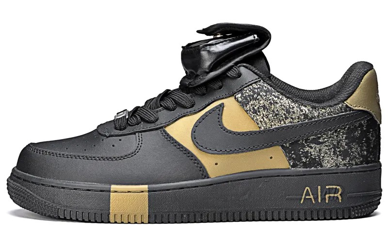 Кроссовки Nike Air Force 1 Skateboarding Shoes Unisex Low-top Black/gold, черный/золотой