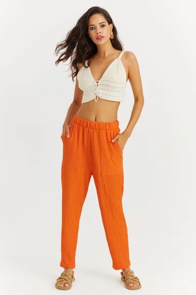 Женские оранжевые мятые брюки с эластичными карманами PP4568 Cool & Sexy, оранжевый