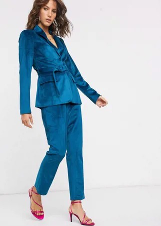 Бархатные брюки классического кроя Fashion Union-Синий