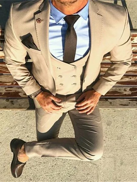 Новый Классический мужской костюм Smolking Noivo Terno, облегающие вечерние костюмы Easculino для мужчин, бежевые двубортные повседневные смокинг для вы...