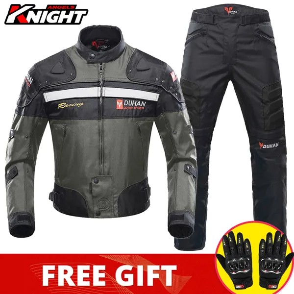 Костюм из мотоциклетной куртки и брюк, водонепроницаемая гоночная куртка с защитой от холода, мотоциклетная куртка для мотокросса, защитная подкладка для зимы и осени
