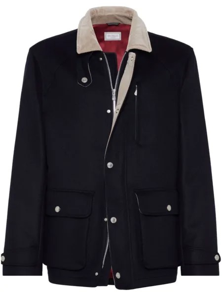 Brunello Cucinelli шерстяная куртка-рубашка с вельветовым воротником, синий