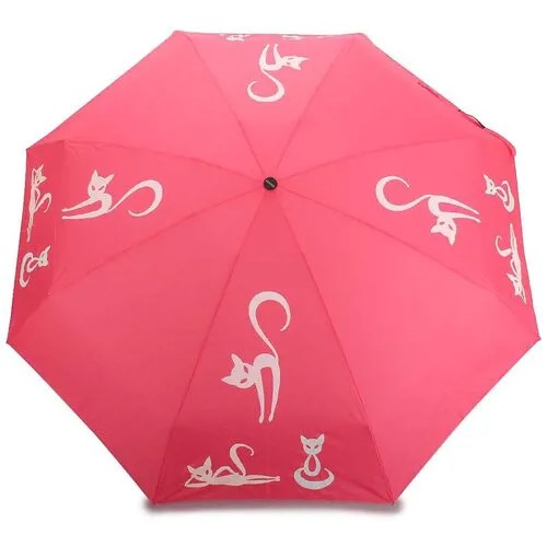 Мини-зонт Dolphin, механика, 3 сложения, купол 87 см., 9 спиц, проявляющийся рисунок, чехол в комплекте, для женщин, розовый
