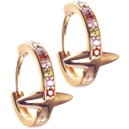 Серьги конго XUPING JEWELRY, бижутерный сплав, фианит, размер/диаметр 13 мм., золотой