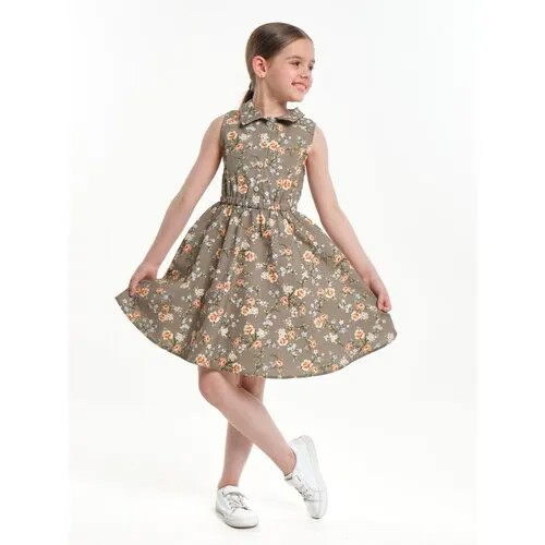 Платье Mini Maxi, хлопок, размер 146, мультиколор, хаки