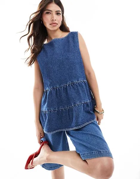 Многоярусный джинсовый топ цвета индиго ASOS DESIGN