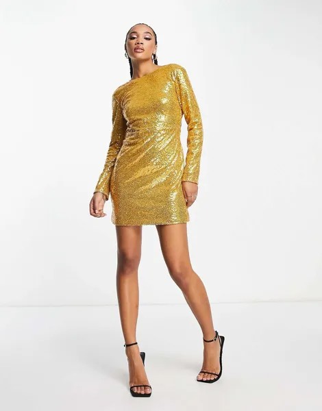 Золотое мини-платье NaaNaa с пайетками и драпировкой на спине