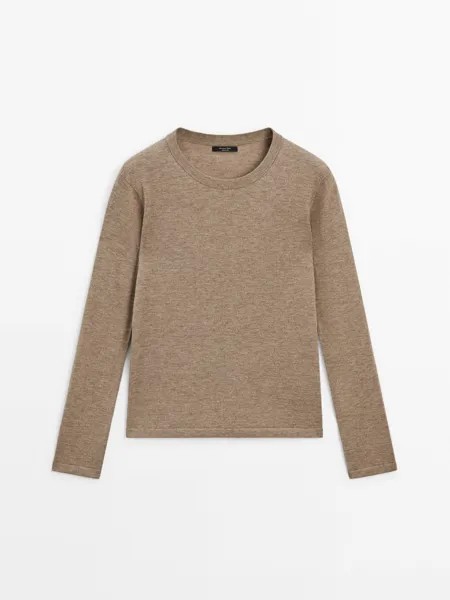 Джемпер фактурной вязки из фетра Massimo Dutti, коричневый