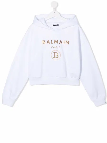 Balmain Kids укороченное худи с логотипом