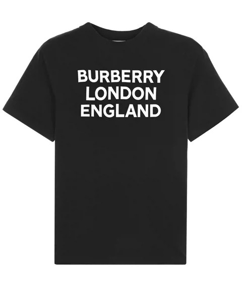 Черная футболка с белым принтом Burberry детская