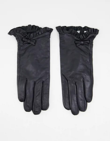 Черные кожаные перчатки с бантом Barney's Originals-Черный