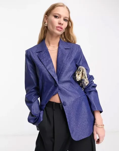 NA-KD x Mimi AR – элегантный пиджак оверсайз темно-синего цвета, комбинированная модель