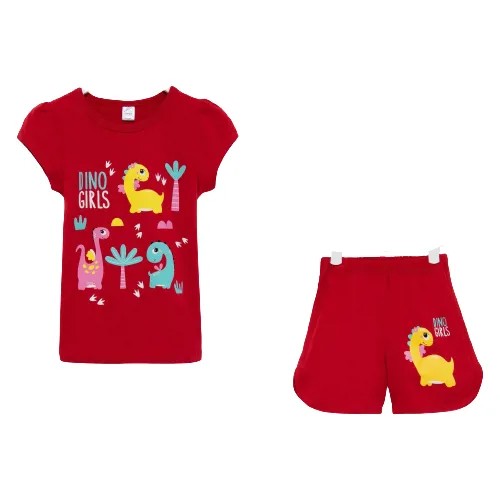 Комплект для девочки (футболка/шорты), цвет темно-красный, рост 122