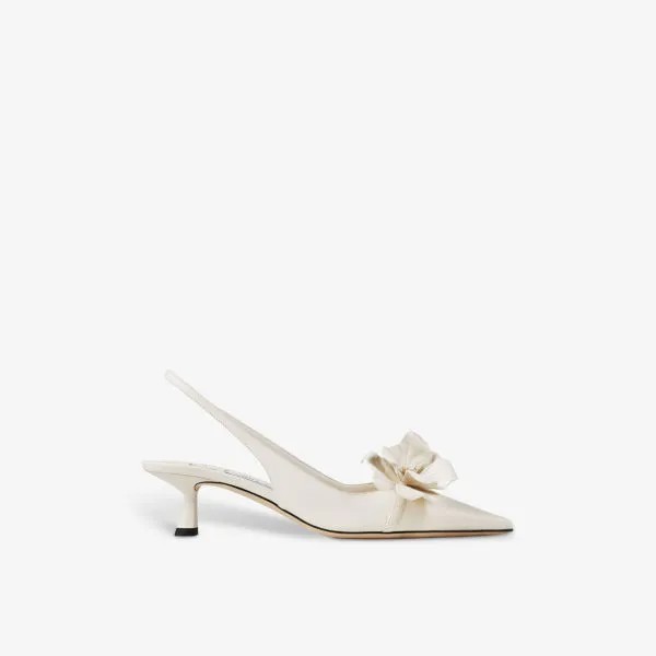 Кожаные туфли Amita на каблуке с пяткой на пятке, украшенные цветами Jimmy Choo, цвет latte
