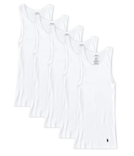 Классическая однотонная хлопковая майка Polo Ralph Lauren, 5 шт., белый