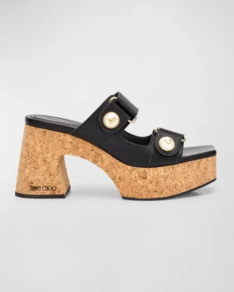 Фаянсовые шлепанцы на платформе с двойной ручкой Jimmy Choo, цвет Black