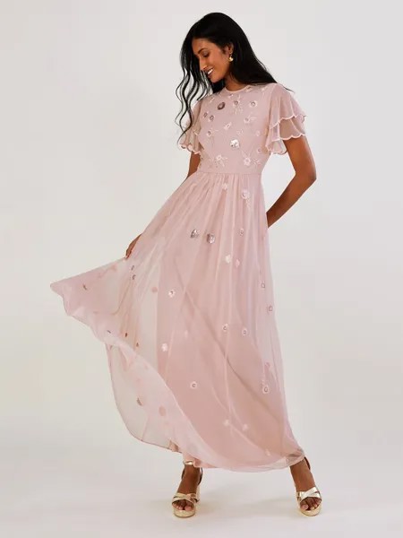 Платье макси с цветочным декором Monsoon Catherine, румяный