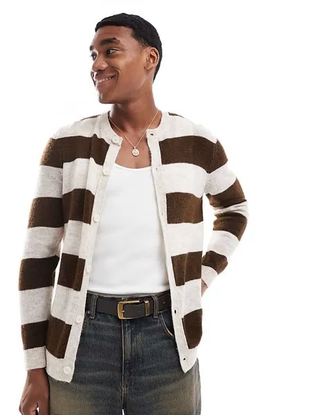 ASOS DESIGN – коричневый текстурированный вязаный кардиган в полоску