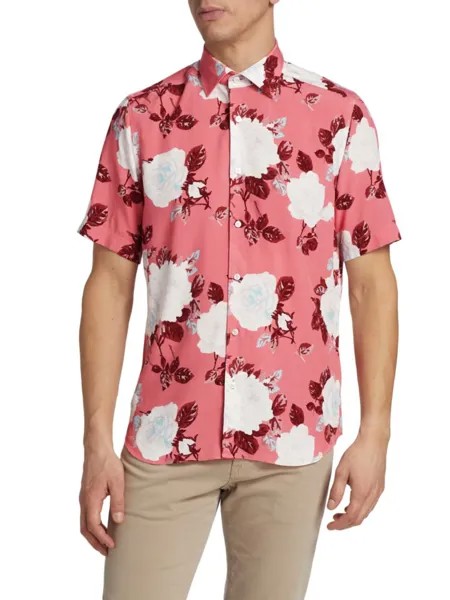 Яркая рубашка с цветочным принтом Saks Fifth Avenue, коралл