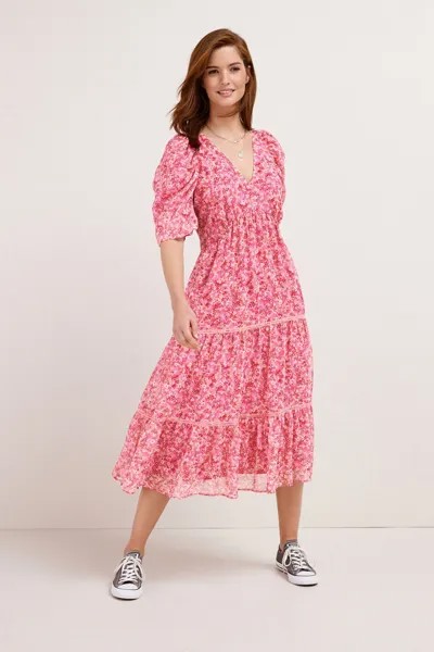 Длинное многослойное платье с принтом Next, розовый