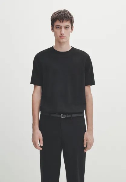 Базовая футболка Ribbed Short Sleeve Massimo Dutti, черный