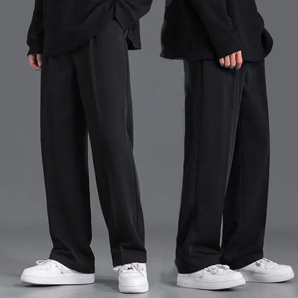 Укороченные брюки Мужская черная мода Летняя одежда Тонкие брюки Свободные Прямые Повседневные Широкие Низы Уличная одежда Шнурки Брюки для мужчин Подросток