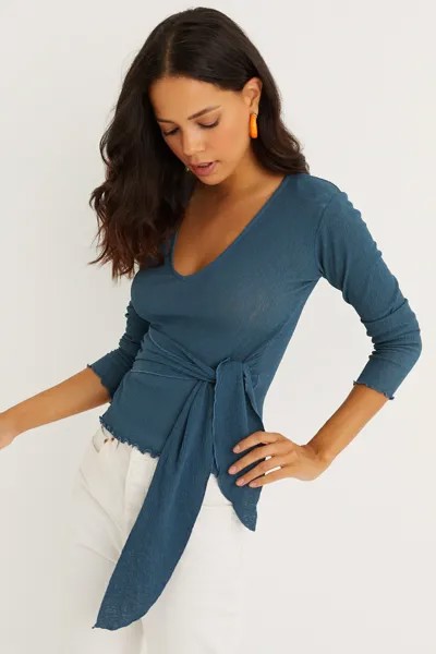 Женская блузка цвета индиго с V-образным вырезом и завязкой спереди CY259 Cool & Sexy, синий