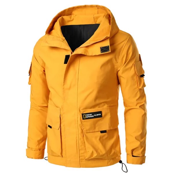 Куртка мужская Рабочая с капюшоном, Бомбер с карманами, дизайнерская уличная одежда, ветровка в стиле хип-хоп, корейская мода, осень