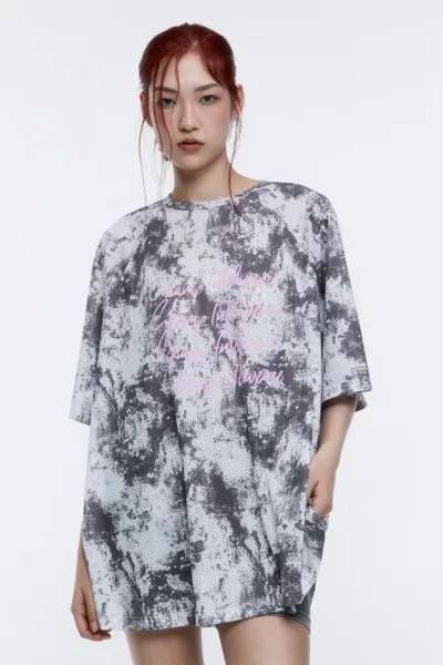 Футболка oversize спортивная из сетки с принтом