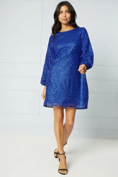 Свободное платье Petite с разрезом спереди и пайетками Wallis, синий