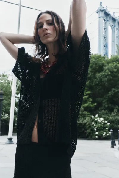 Трикотажный топ-поло ZARA, черный