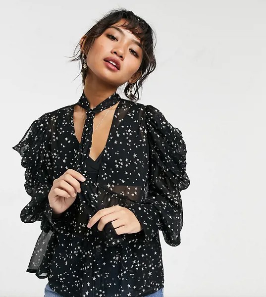 Блузка с бантом и принтом звездочек ASOS DESIGN Petite-Многоцветный