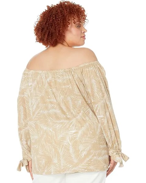 Топ Michael Kors Plus Size Palm Tie Sleeve Peasant Top, хаки