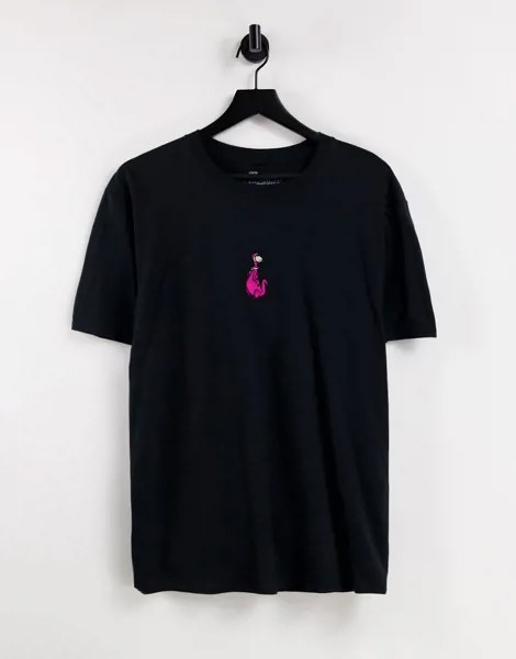 Черная футболка с вышивкой динозавра-Черный цвет