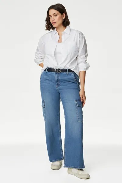 Широкие джинсы с накладными карманами Marks & Spencer, синий