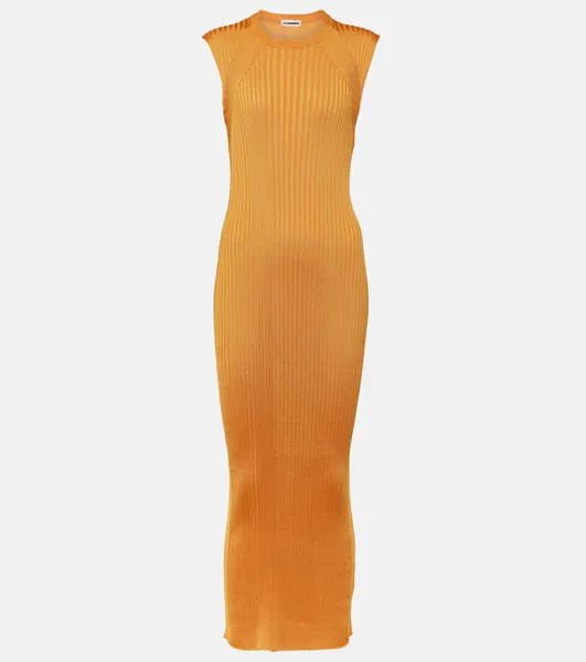 Платье макси из джерси в рубчик Jil Sander, оранжевый