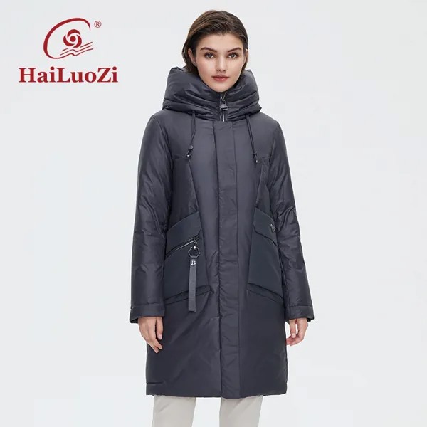 HaiLuoZi 2022 женская зимняя куртка с высоким воротником средней длины Толстая Женская куртка модная с большими карманами элегантные женские парки 6026