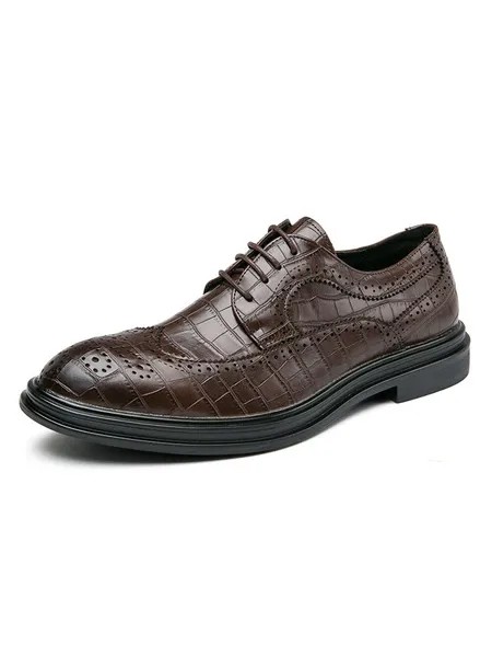 Milanoo Men Shoes Fantastic Round Toe Metal Details Strap Adjustable PU Leather Oxfords Brogues Shoe