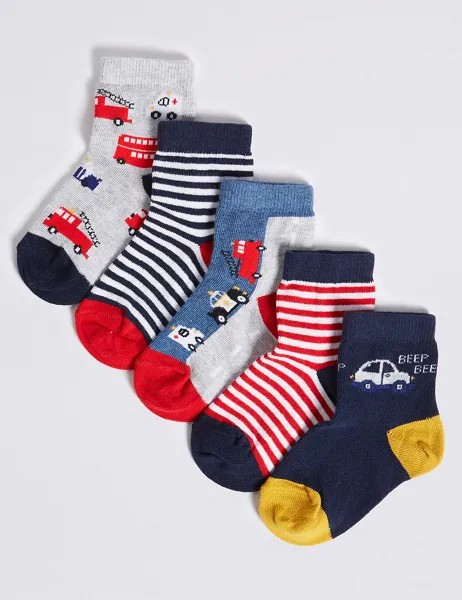 Носки Freshfeet™ с принтом Транспорт и полоски для мальчика (5 пар)