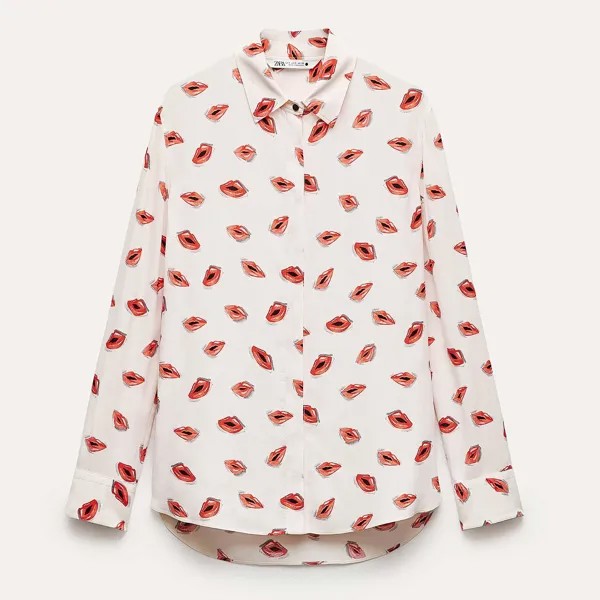Рубашка Zara ZW Collection Printed, светло-бежевый/красный