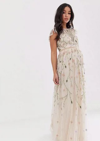 Сетчатое платье макси с цветочной вышивкой и пайетками ASOS DESIGN Maternity-Мульти