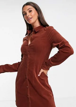Приталенное вельветовое платье-рубашка медного оттенка ASOS DESIGN Tall-Медный